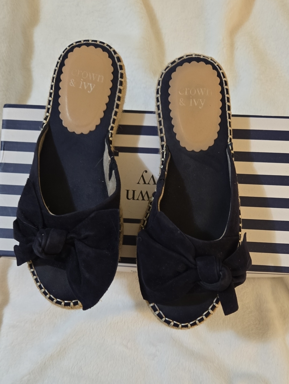 crown & ivy Navy Bow Espadrille Mule